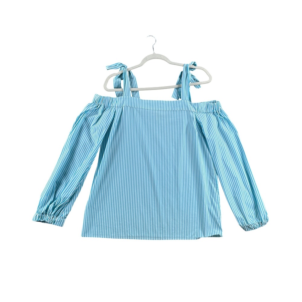 Michael Kors Blue White Striped Cold Shoulder Tie Strap Top Small
